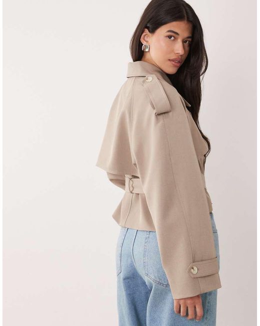 Gina Tricot Natural Cropped Belted Trench Coat