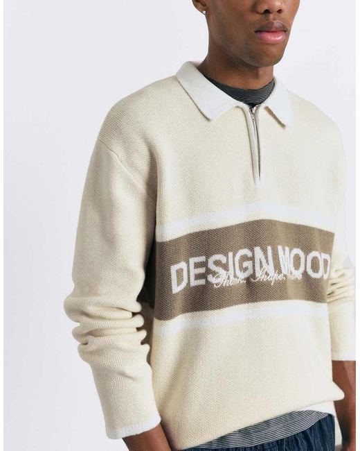 Pull&Bear White Textured Zip-up Polo Shirt for men
