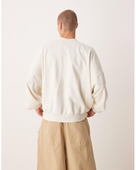 ASOS Natural Extreme Oversized Sweatshirt With Button-up Collar for men