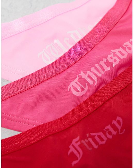 Juicy Couture Pink Mon-fri Microfibre Gothic Thong 5-pack