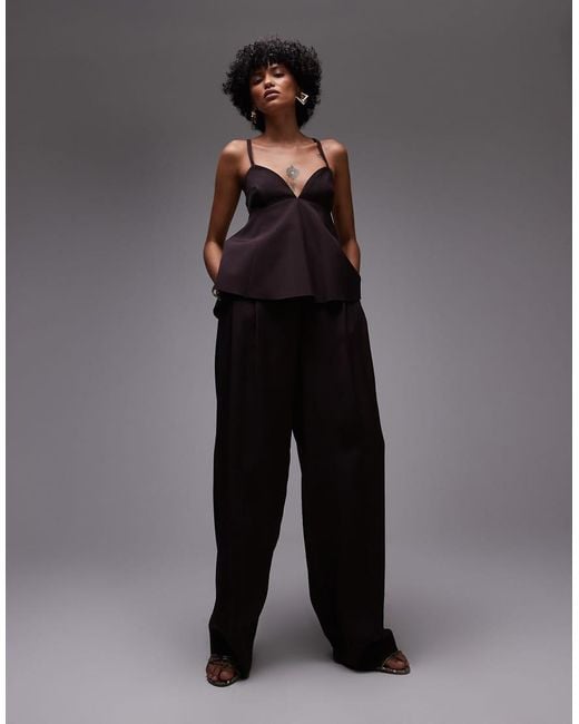 Mango Black Structured Open Back Peplem Hem Top Co-ord