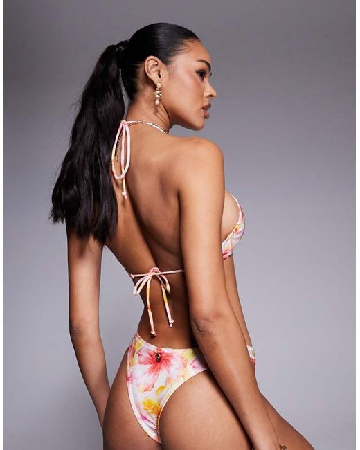 Top Bikini Multicolore Allacciato Al Collo Con Disco E Stampa A Fiori di Candypants in Pink