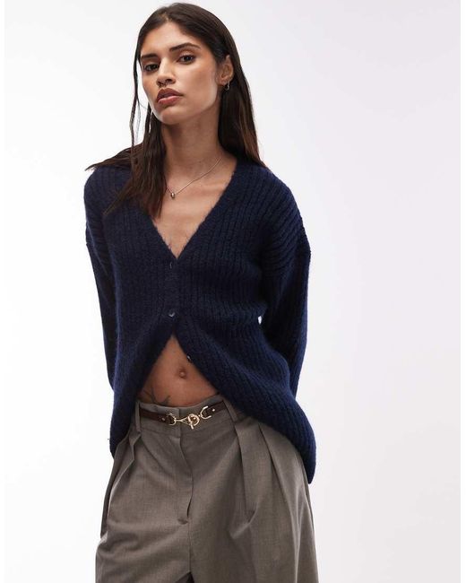 ASOS Blue Knitted Slouchy Cardigan With Wool