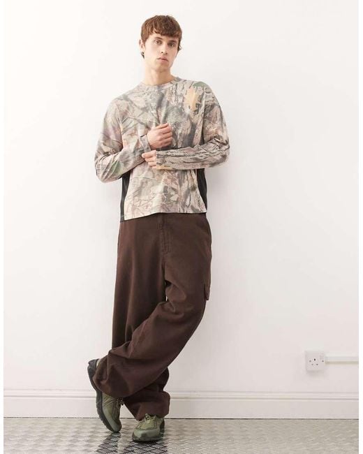 Collusion T-Shirt Met Lange Mouwen En Paneel Met Camouflageprint in het Natural voor heren