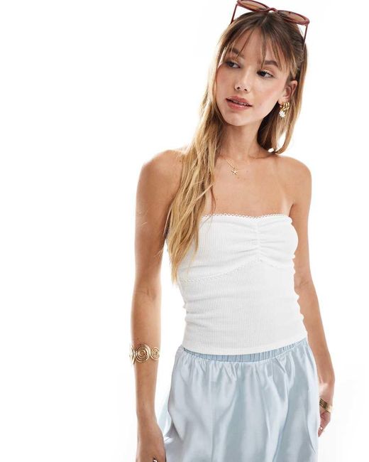 New Look White Pointelle Bandeau Top