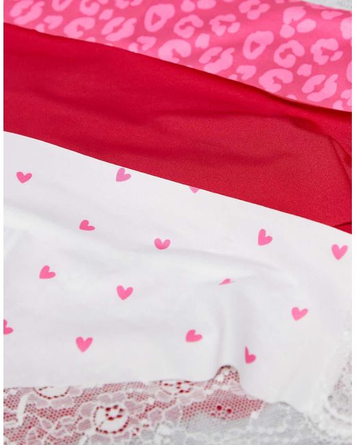 ASOS Pink Asos Design Curve 3 Pack No Vpl & Lace Brazilian