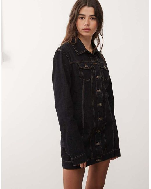 Lioness Natural Rider Cotton Rich Denim Cinched Waist Button Through Mini Dress