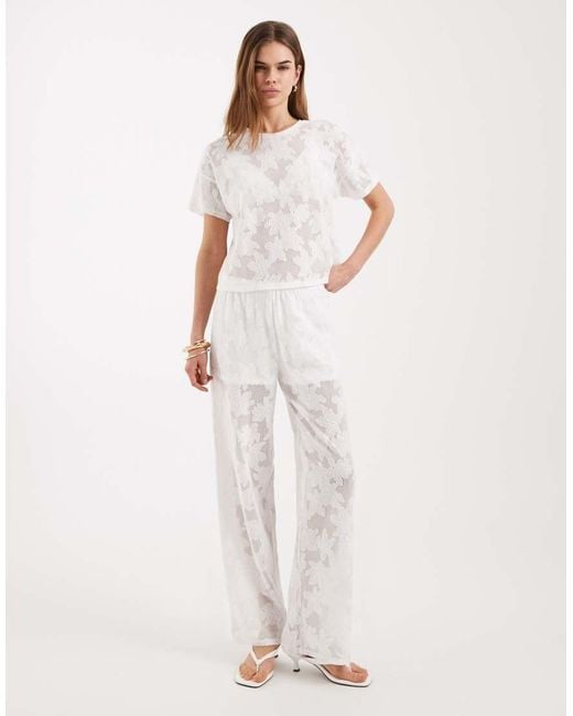 ONLY White Boxy Lace T-shirt Co-ord