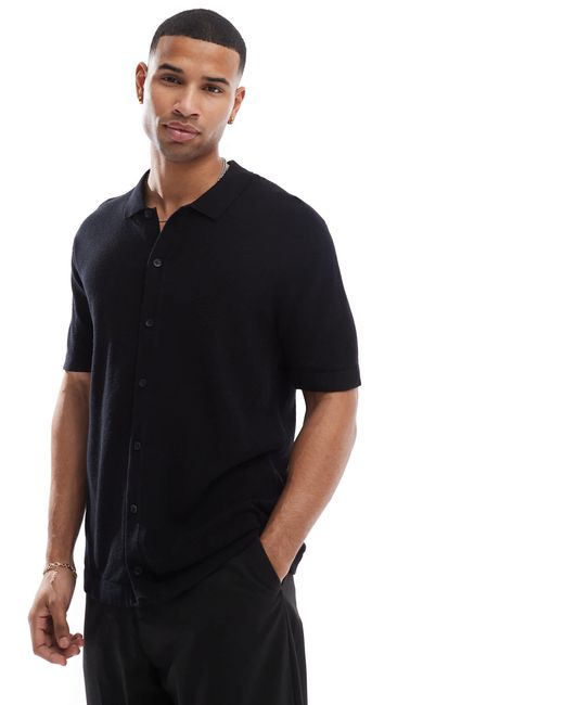 Jack & Jones Black Knitted Button Through Polo for men