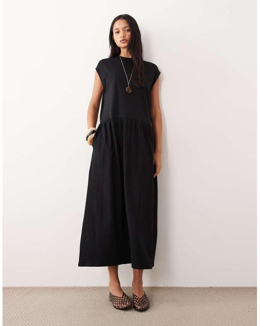 ASOS Black Midi Smock Dress