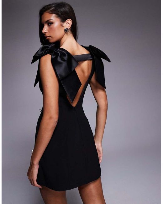 ASOS Blue Bow Shoulder Embellished Mini Dress