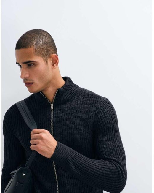 Blend Blue Knitted Zip Through Jacket for men
