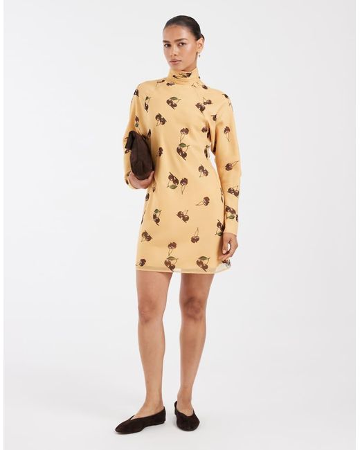 ASOS Natural Chiffon Mini Dress With Batwing Sleeve