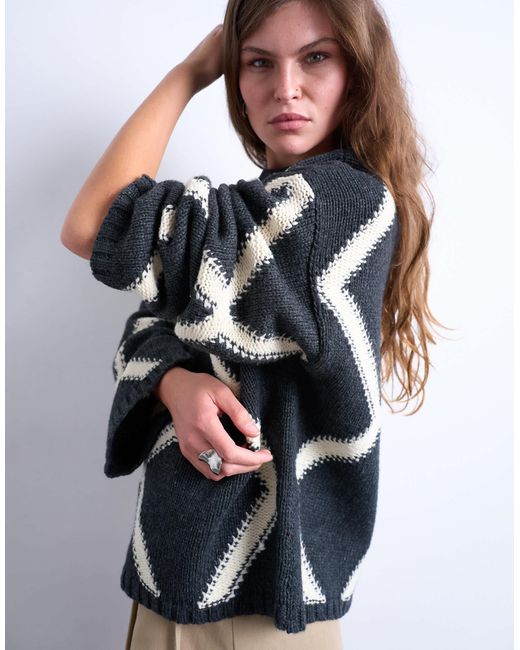 Pull en maille à losanges - anthracite TOPSHOP en coloris Multicolor