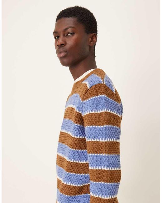 ASOS Blue Relaxed Knitted Crew Neck Stripe Jumper for men