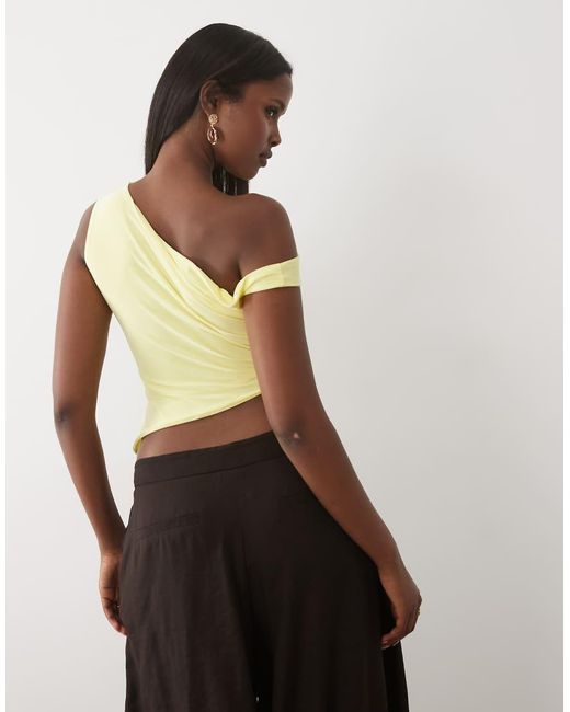 Missy Empire Yellow Double Sculpted Slinky Asymmetric Off Shoulder Top