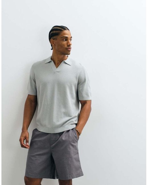 ARKET Gray Cotton Linen Blend Knitted Short Sleeve Polo for men