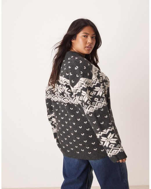 ASOS Brown Asos design curve – strickjacke mit norwegermuster