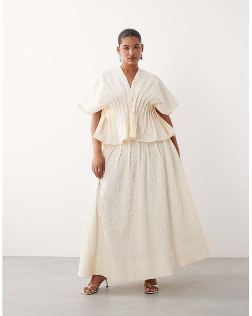 ARRANGE White Curve Crinkle Texture Cinched Waist Top Co Ord