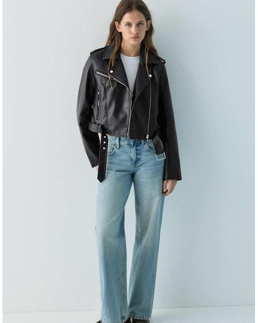 Pull&Bear Black Leather Effect Biker Jacket