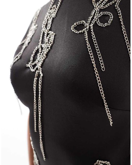 ASOS Blue High Neck Structured Maxi Dress With Scattered Chain Embellishment