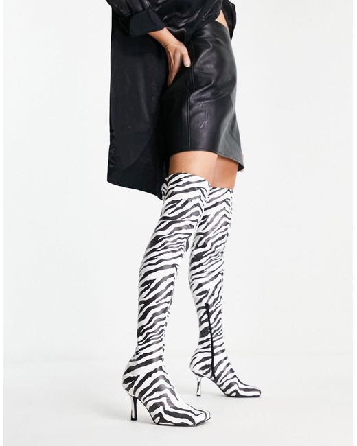 ASOS White – kindred – overknee-stiefel mit zebramuster, absatz und eckiger zehenpartie