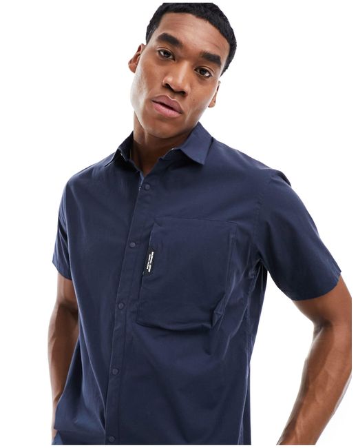 Marshall Artist Blue Pocket Detail Short Sleeve Shirt for men