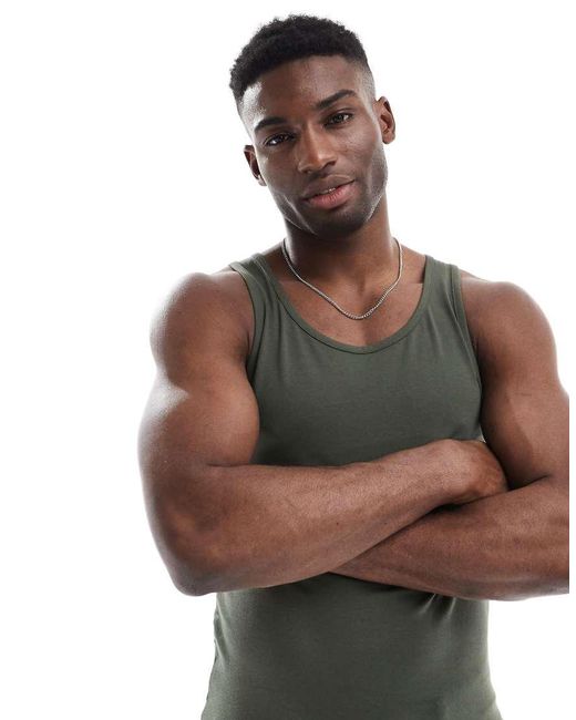 Camiseta Sin Mangas Ajustada En Caqui De -Verde ASOS de hombre de color Brown