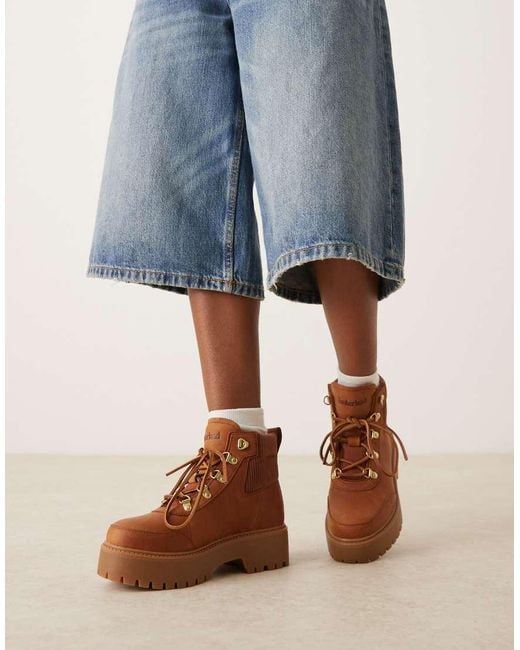 Botas Marrones Con Cordones Y Plataforma De Nobuk Stone Street De Timberland de color Gray