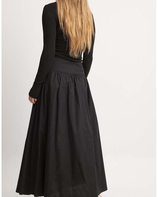 NA-KD Black Gathered Maxi Cotton Skirt