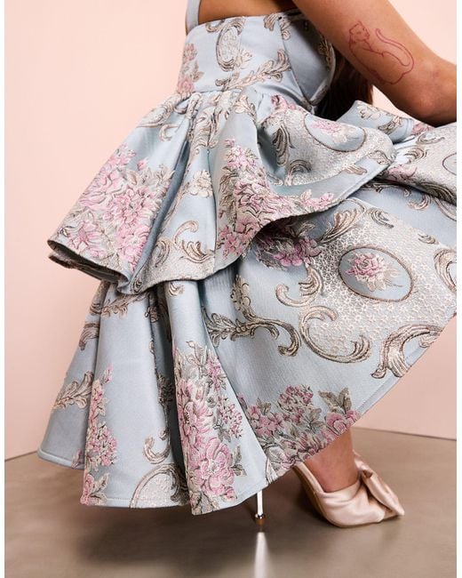 ASOS Pink Jacquard Baby Doll Mini Skater Dress With Lace Trim Detail