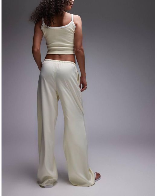 TOPSHOP Gray Satin Tie Waist Wide Leg Trouser