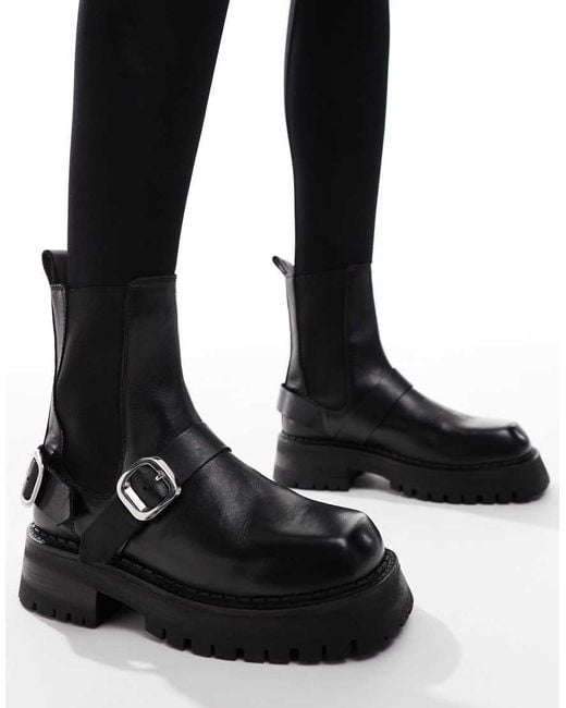 ASOS Black Arena Leather Harness Chelsea Boots