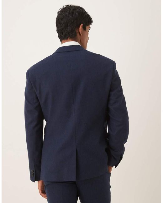 ASOS Blue Slim Suit Jacket With Wool for men