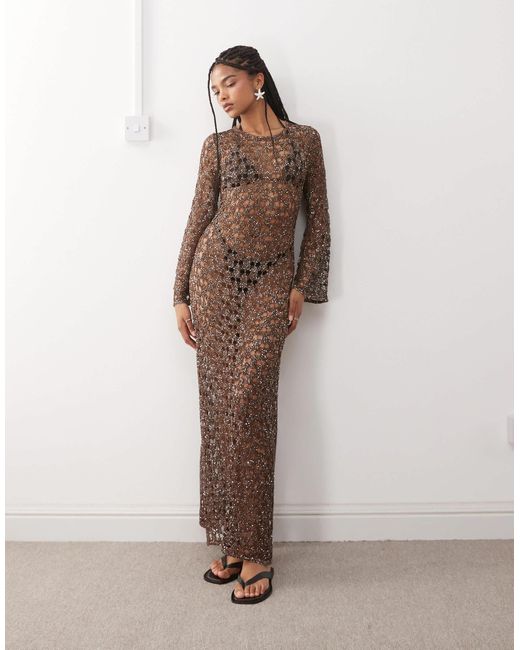 Miss Selfridge Brown Premium Sequin Beach Dress