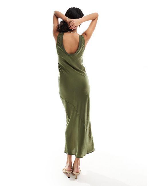 ASOS Green Bias Slip Midi Dress With Rib Neck