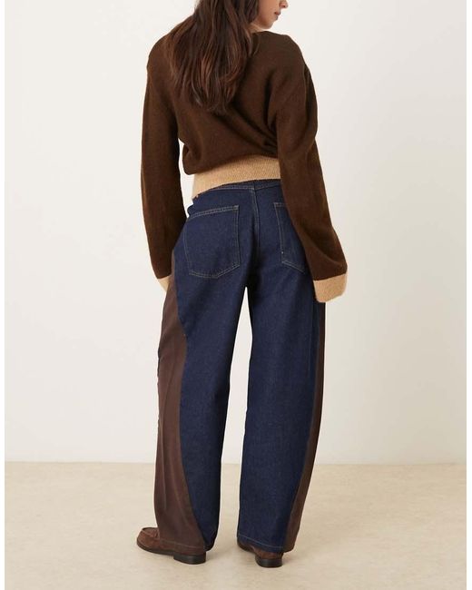 ASOS Blue Barrel Jean With Corduroy Side Panels