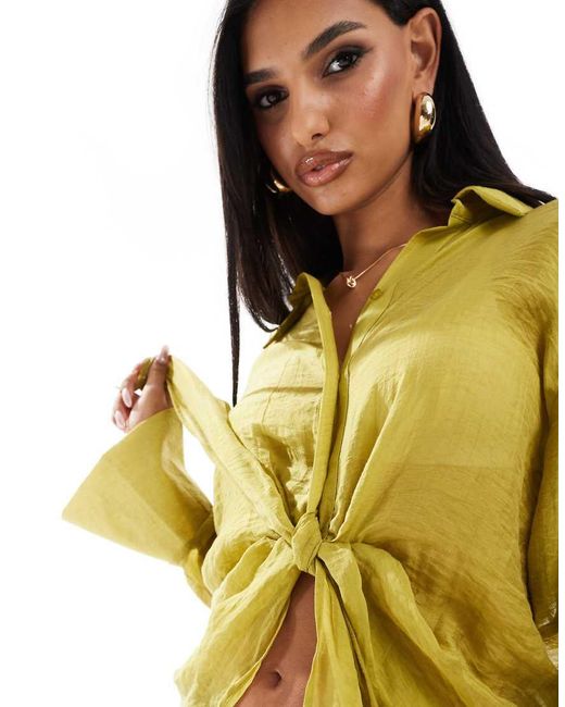 River Island Overhemd Met Gedraaide Voorkant Met Knoopsluiting in het Yellow