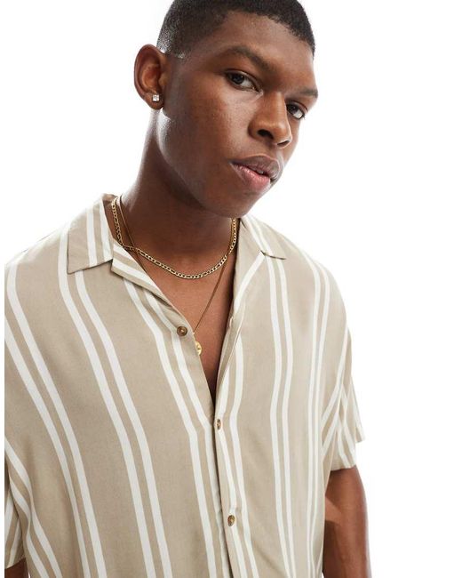 Jack & Jones White Revere Collar Striped Short Sleeve Shirt for men