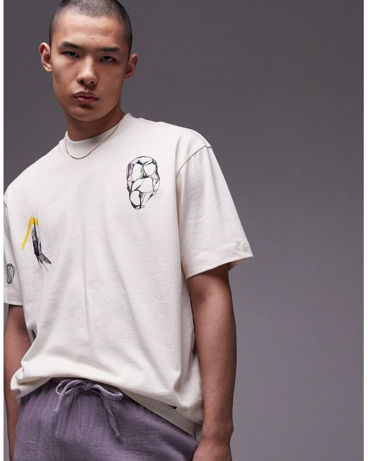 Topman White Oversized Fit T-shirt With Sketches for men