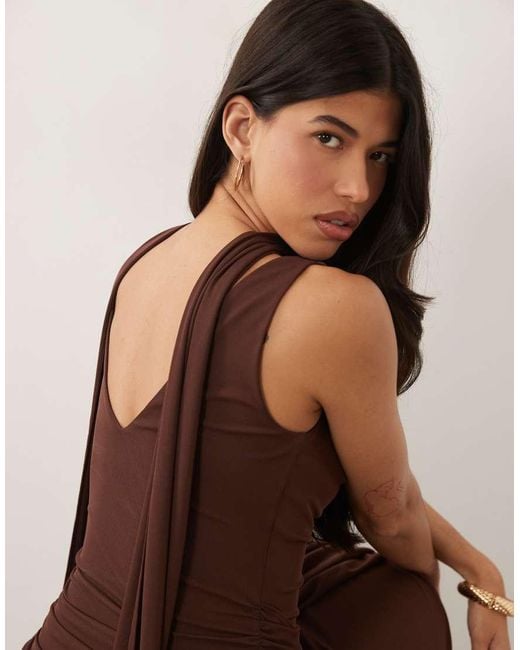 Forever New Brown Scarf Neck Maxi Dress With Tie Waist Detail