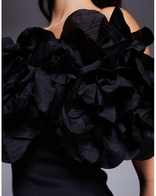 ASOS Black One Off Shoulder Mini Lantern Dress With Corsage Trim Bodice
