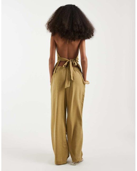 Vero Moda Metallic Linen Look High Waist Wide Leg Trouser Co-ord