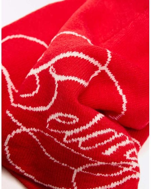 Bershka Red Knitted Beanie for men