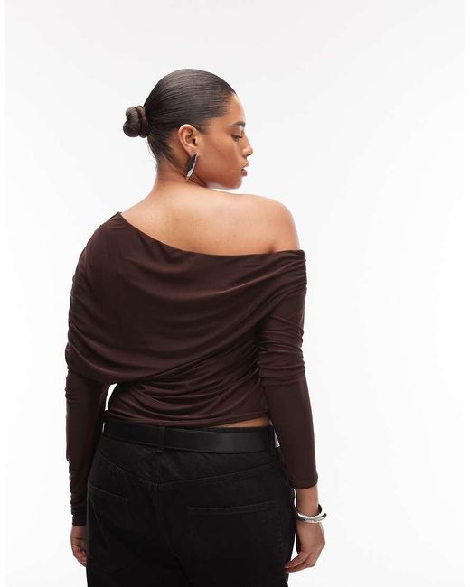 ASOS Red Asos Design Curve Slinky Asymmetric Cape Shoulder Long Sleeve Top