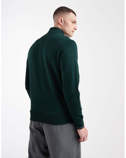 Fred Perry Green Half Zip Logo Sweatshirt for men