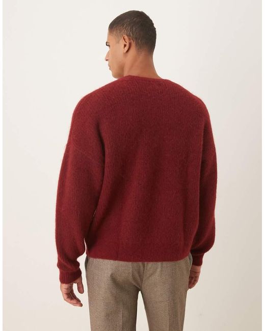 ASOS Red Oversized Knitted Crew Neck Wool Jumper for men