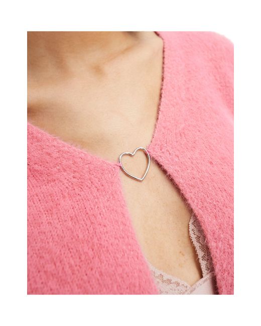 ONLY Pink Cropped Cardigan With Heart Clasp