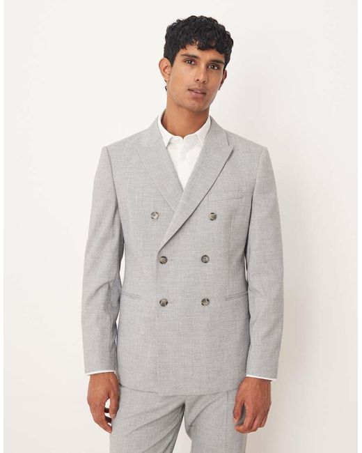 ASOS Gray Double Breasted Slim Suit Jacket for men
