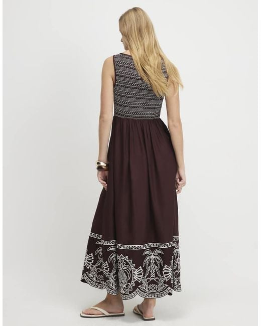 River Island Brown Cotton Embroidered Hem Midi Dress